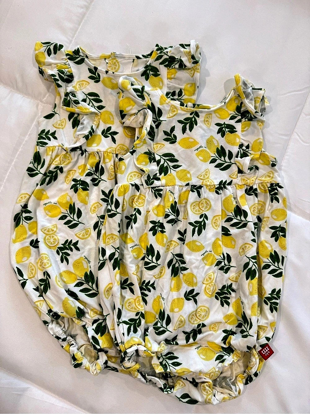 (2) Magnetic Me Simply The Zest Modal Magnetic Ruffle Romper Yellow 9-12M